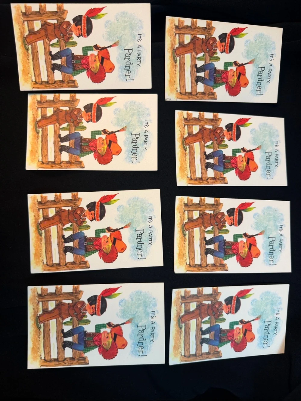 8 Vintage 1950s Western “It’s a Party Pardner” Vivid Color Cards